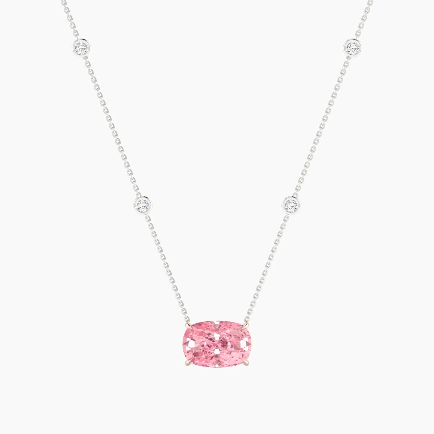 Solitaire with Sautoir | 18k White & Rose Gold 5 ct Pink Lab Diamond Cushion Cut Pendant