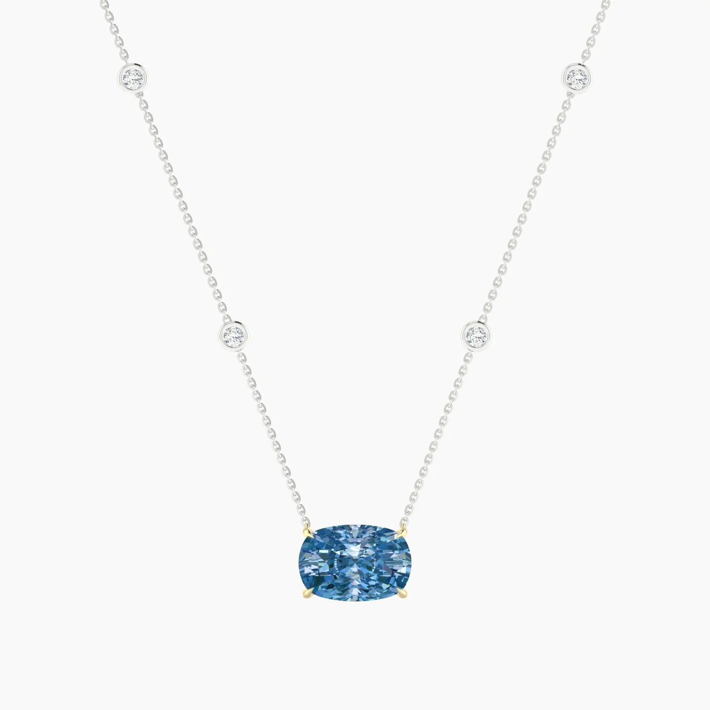 Solitaire with Sautoir | 18k White & Yellow Gold 5 ct Blue Lab Diamond Cushion Cut Pendant