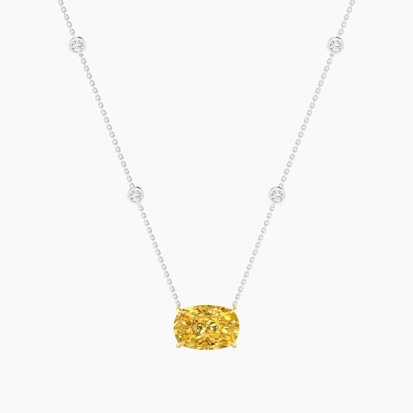 Solitaire with Sautoir | 18k White & Yellow Gold 5 ct Yellow Lab Diamond Cushion Cut Pendant