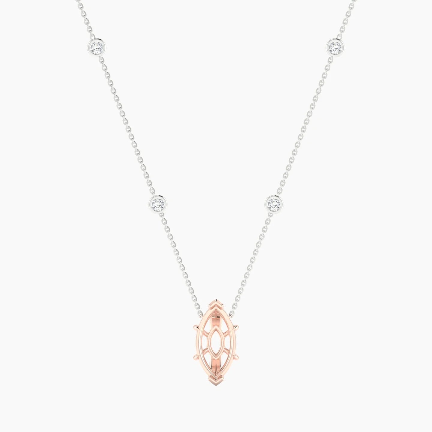 Solitaire with Sautoir | 18k White & Rose Gold 3-4.99 ct Marquise Cut Pendant Setting