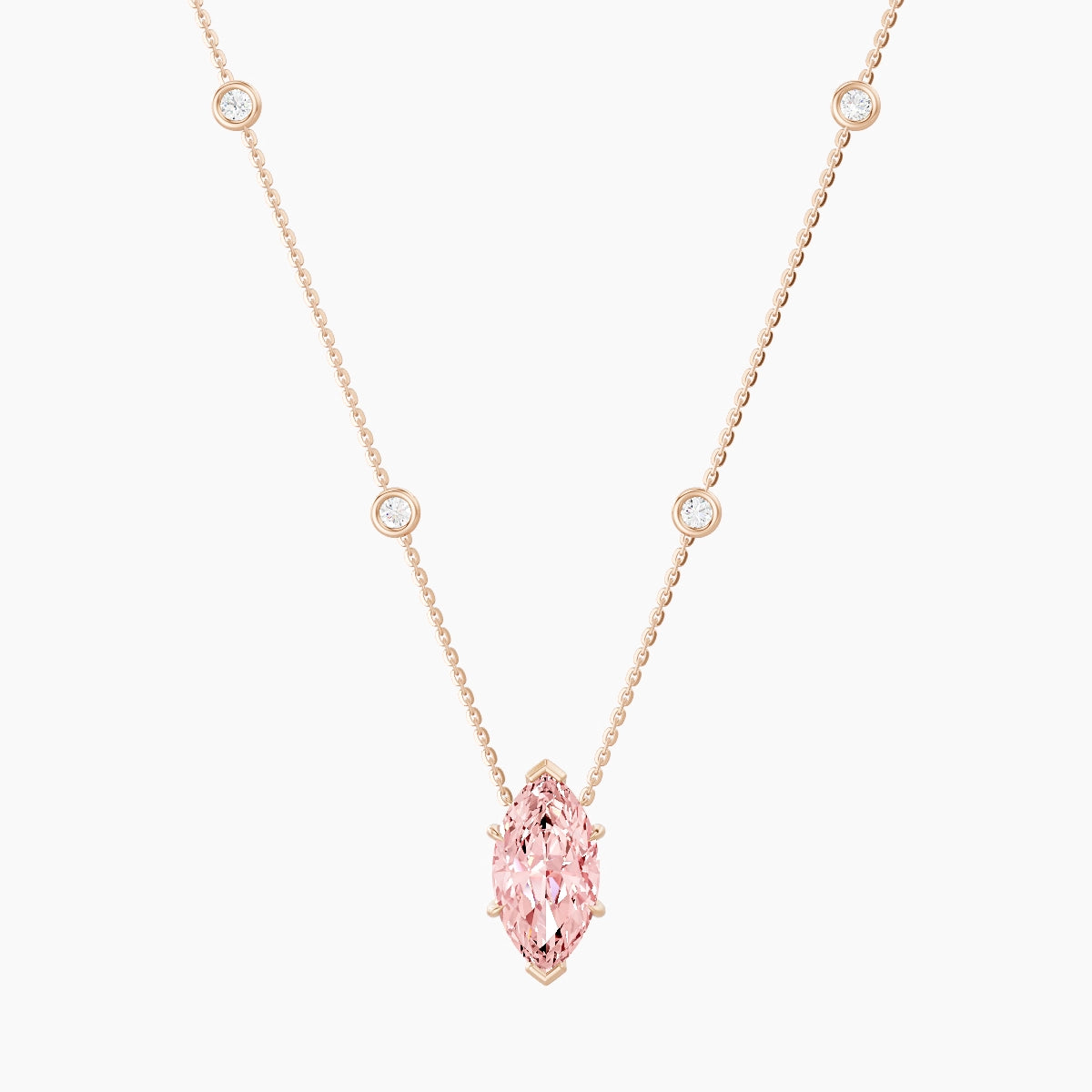 Solitaire with Sautoir | 18k Rose Gold 3 ct Pink Lab Diamond Marquise Pendant