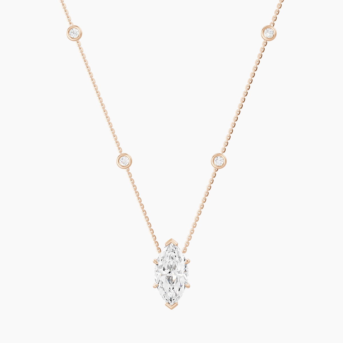 Solitaire with Sautoir | 18k Rose Gold 3 ct White Lab Diamond Marquise Pendant
