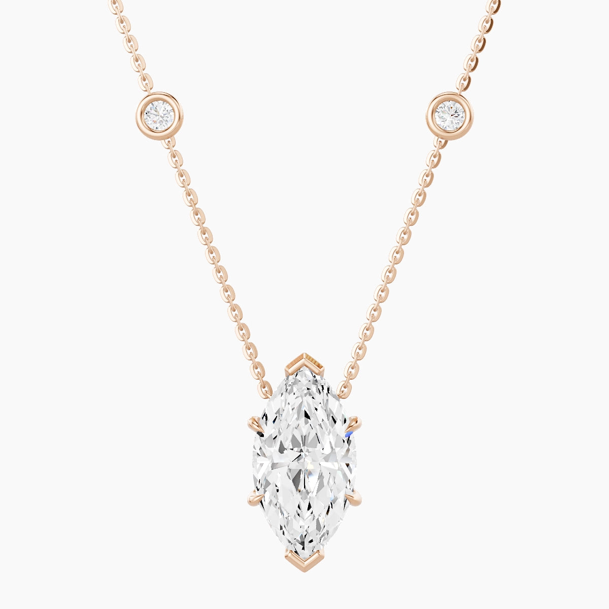 Solitaire with Sautoir | 18k Rose Gold 3 ct White Lab Diamond Marquise Pendant