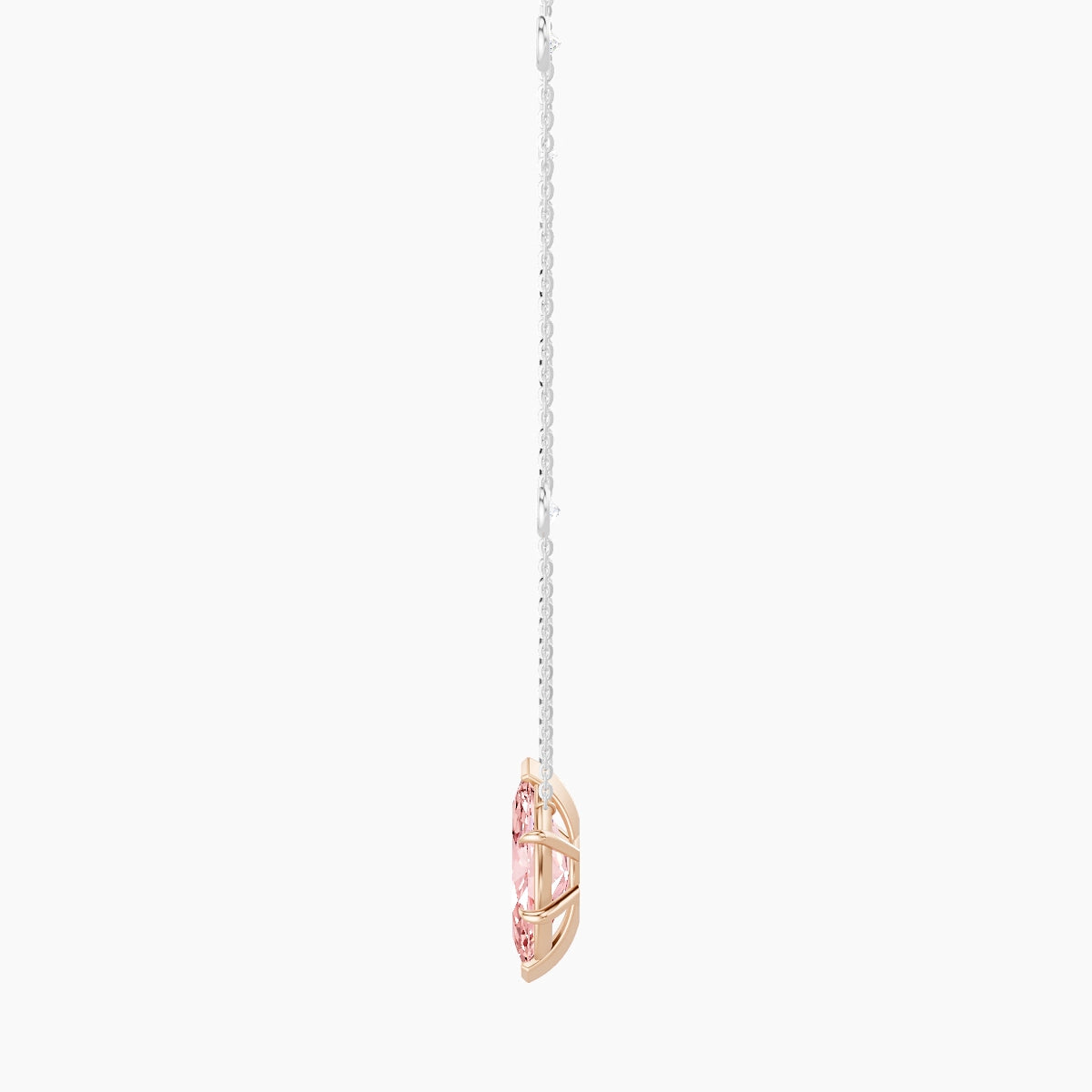 Solitaire with Sautoir | 18k White & Rose Gold 3 ct Pink Lab Diamond Marquise Pendant