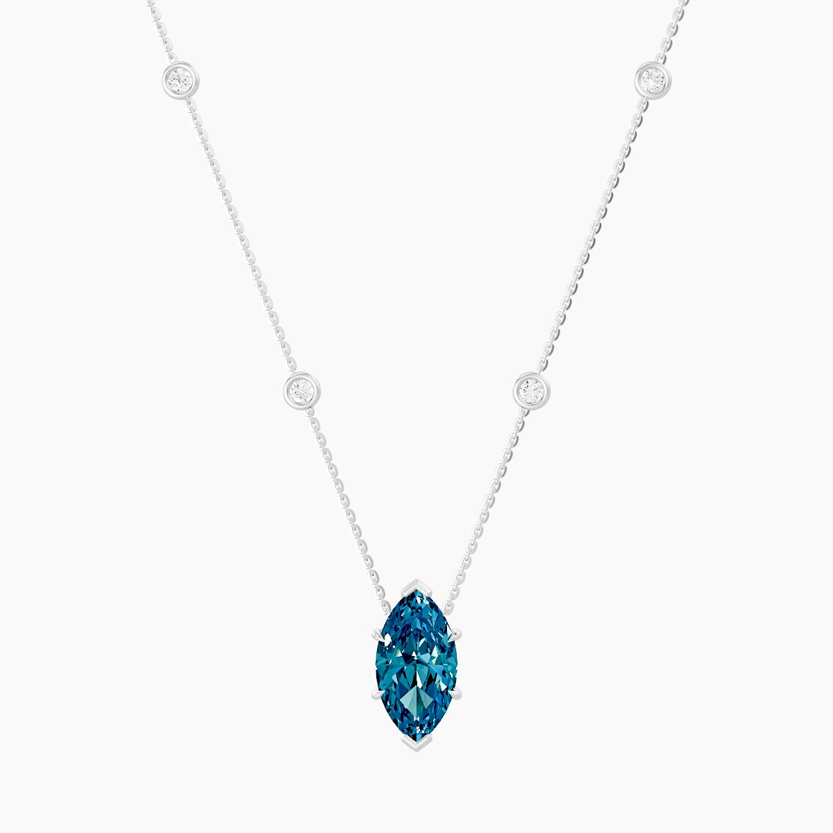 Solitaire with Sautoir | 18k White Gold 3 ct Blue Lab Diamond Marquise Pendant