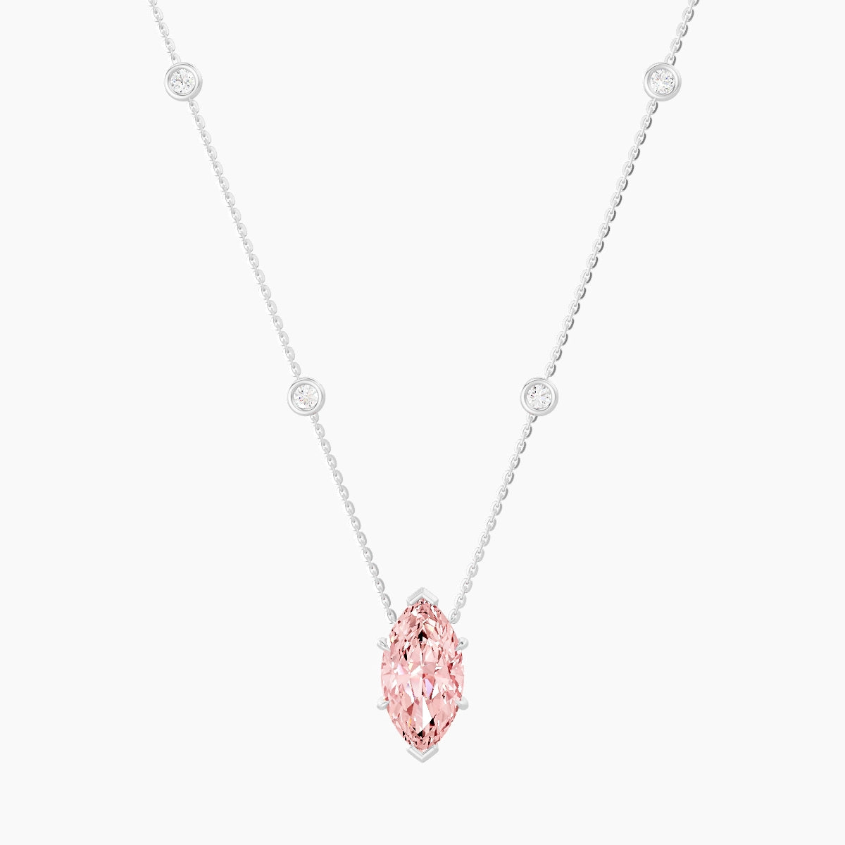 Solitaire with Sautoir | 18k White Gold 3 ct Pink Lab Diamond Marquise Pendant