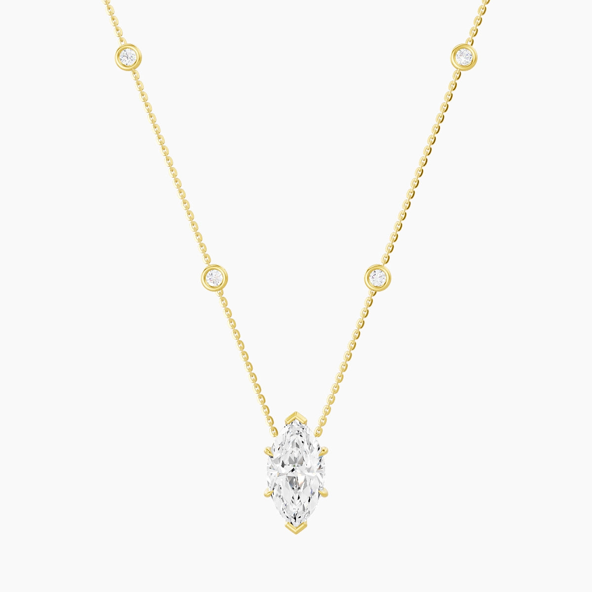 Solitaire with Sautoir | 18k Yellow Gold 3 ct White Lab Diamond Marquise Pendant