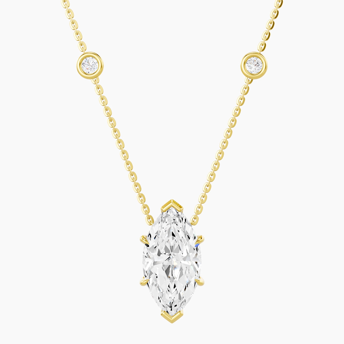 Solitaire with Sautoir | 18k Yellow Gold 3 ct White Lab Diamond Marquise Pendant