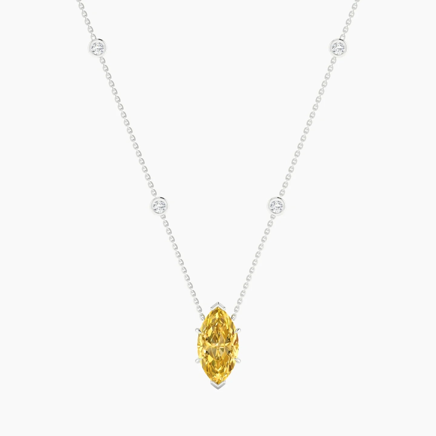 Solitaire with Sautoir | 18k White Gold 3 ct Yellow Lab Diamond Marquise Cut Pendant