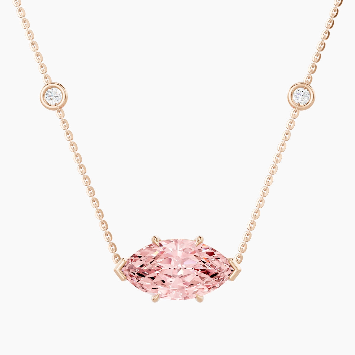 Solitaire with Sautoir | 18k Rose Gold 3 ct Pink Lab Diamond Marquise Pendant