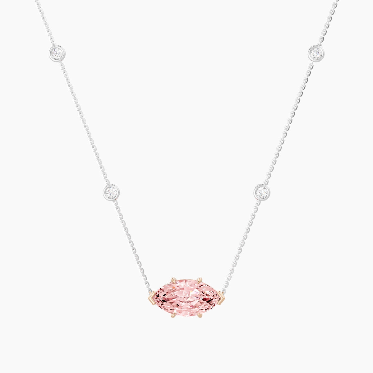 Solitaire with Sautoir | 18k White & Rose Gold 3 ct Pink Lab Diamond Marquise Pendant