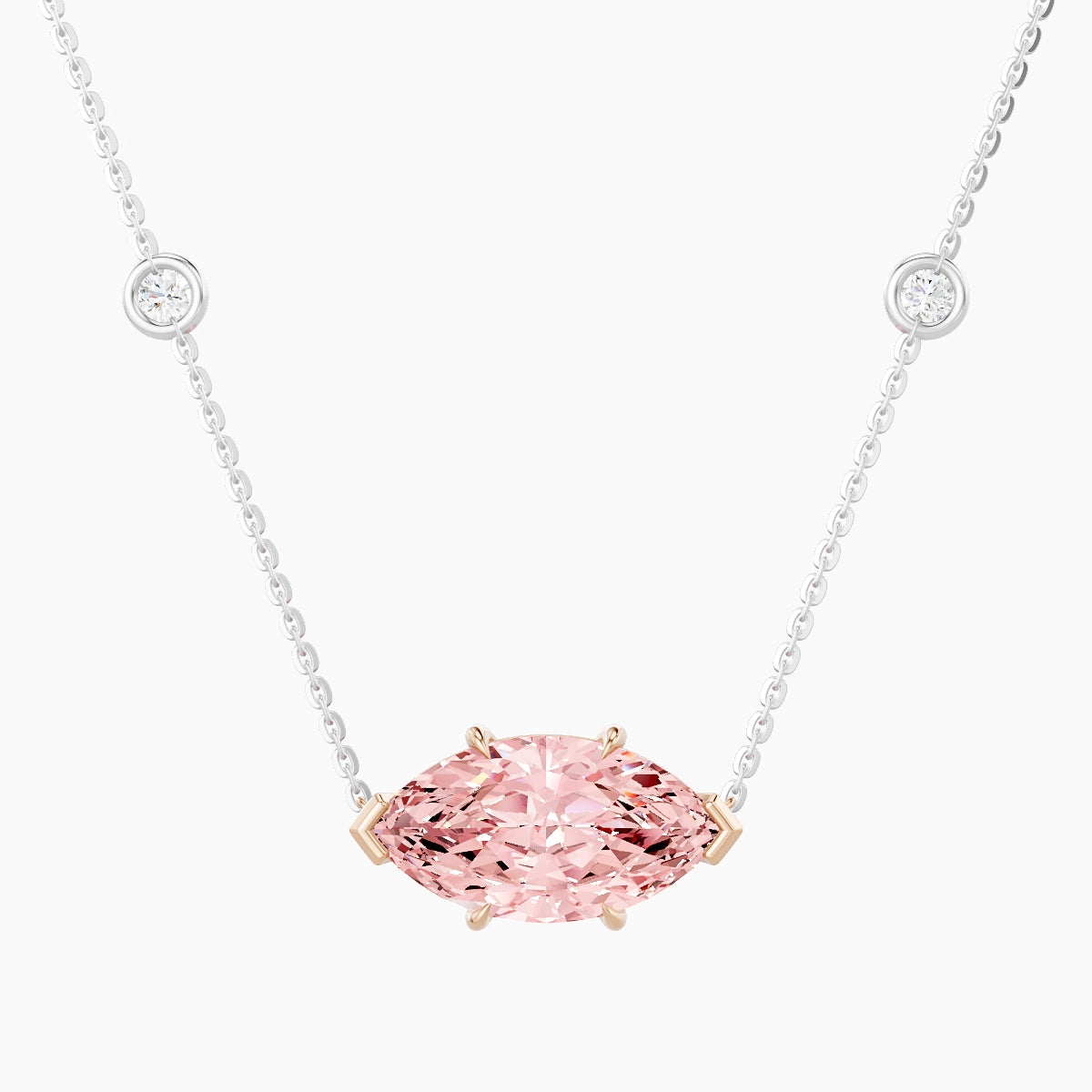 Solitaire with Sautoir | 18k White & Rose Gold 3 ct Pink Lab Diamond Marquise Pendant