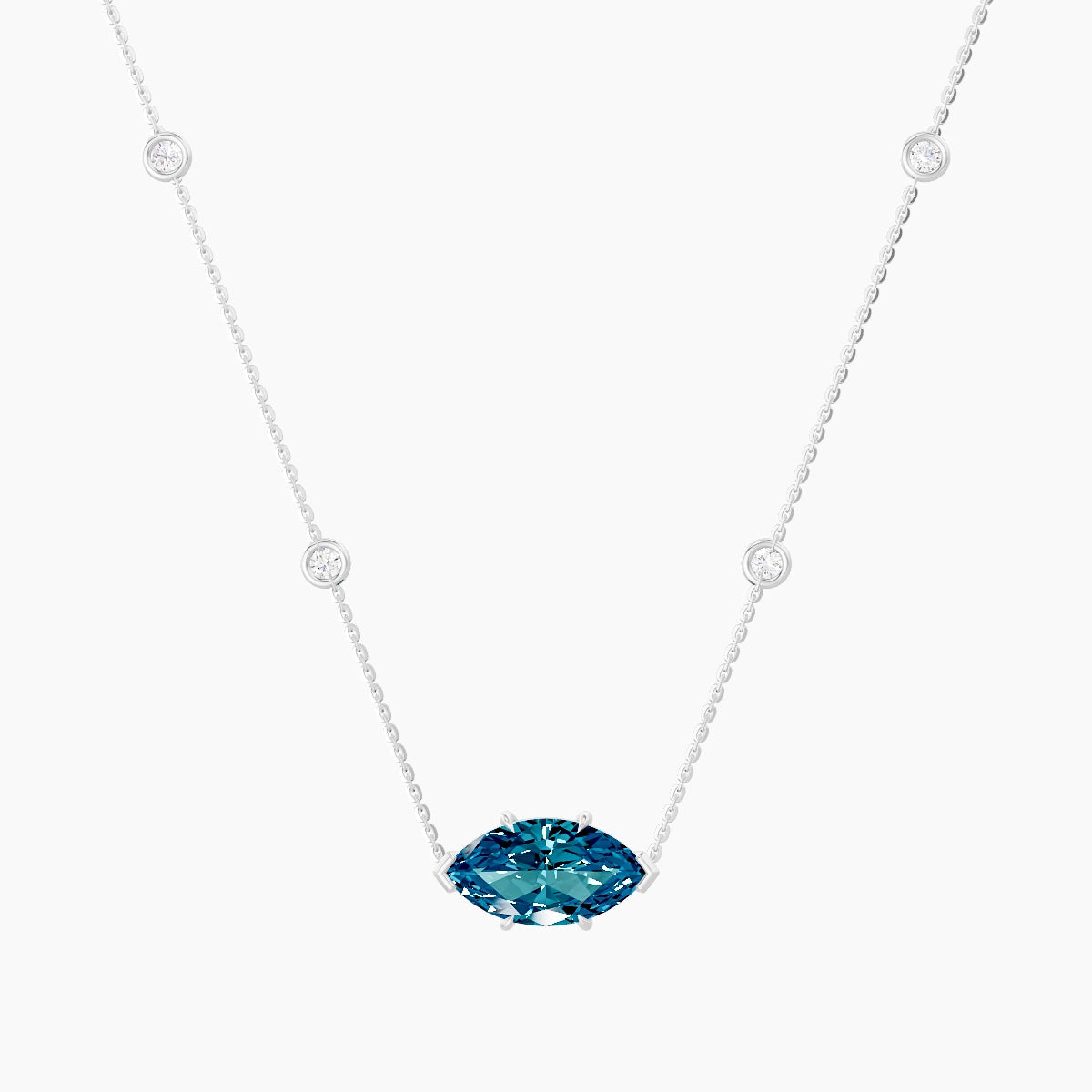 Solitaire with Sautoir | 18k White Gold 3 ct Blue Lab Diamond Marquise Pendant