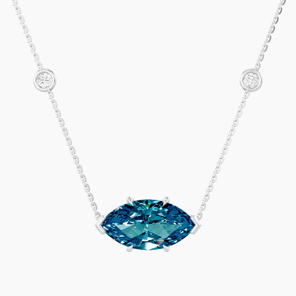 Solitaire with Sautoir | 18k White Gold 3 ct Blue Lab Diamond Marquise Pendant