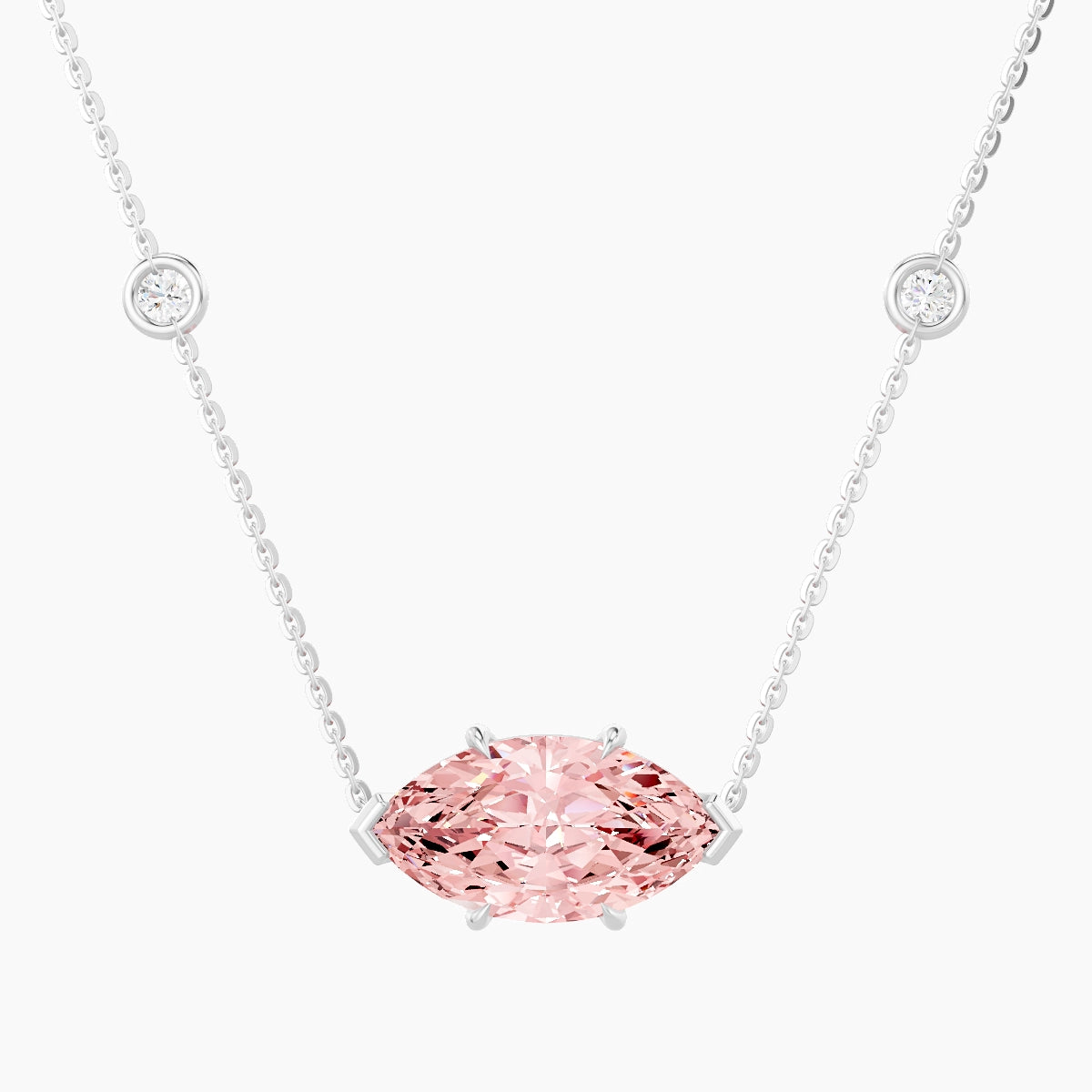 Solitaire with Sautoir | 18k White Gold 3 ct Pink Lab Diamond Marquise Pendant