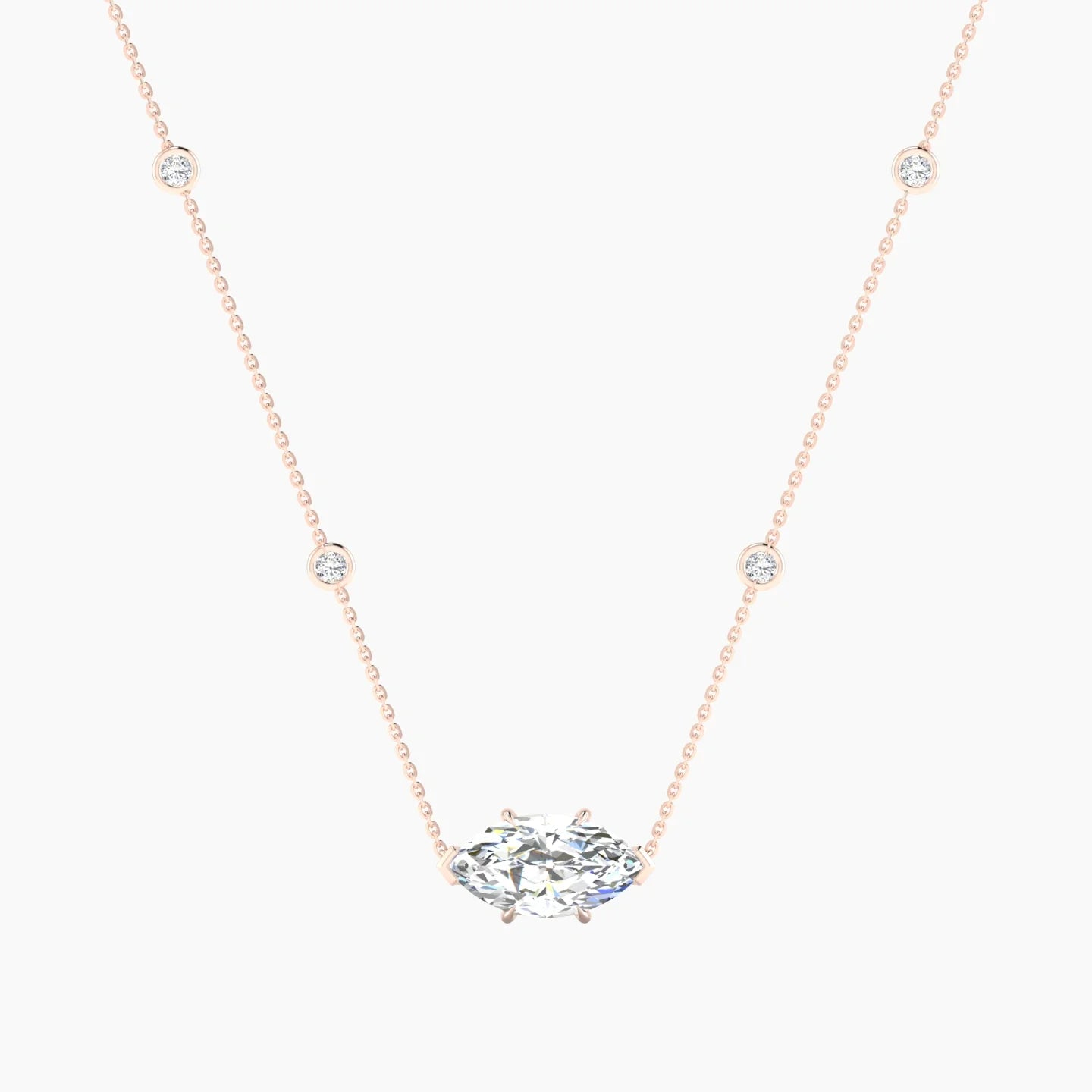 Solitaire with Sautoir | 18k Rose Gold 3 ct Lab Diamond Marquise Cut Pendant