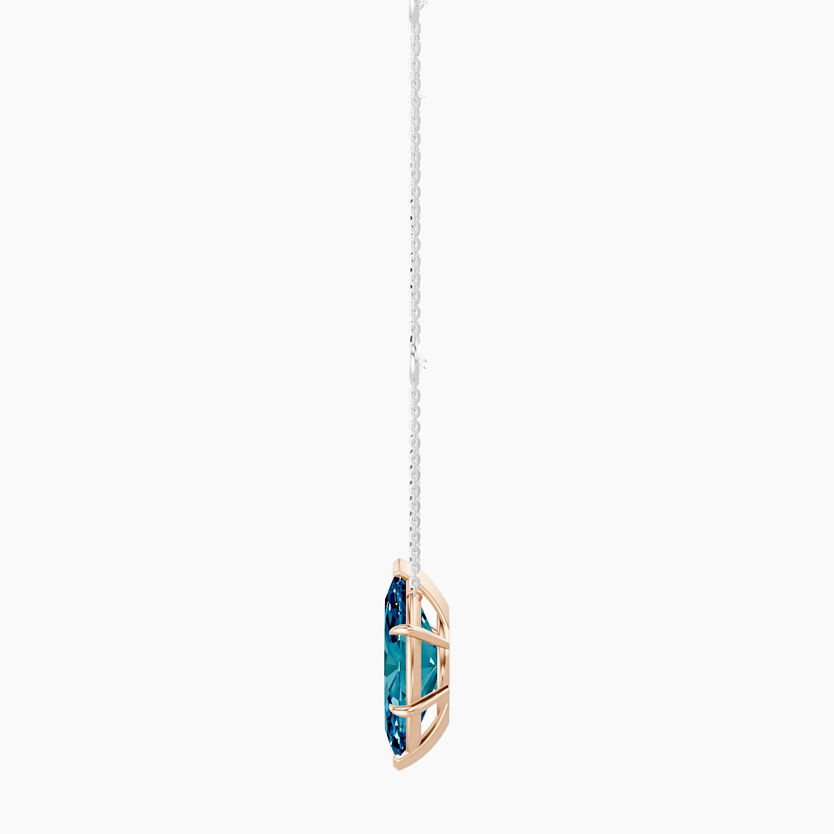 Solitaire with Sautoir | 18k White & Rose Gold 5 ct Blue Lab Diamond Marquise Pendant