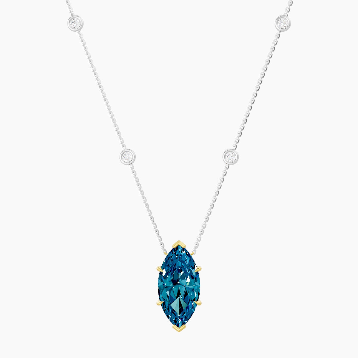 Solitaire with Sautoir | 18k White & Yellow Gold 5 ct Blue Lab Diamond Marquise Pendant