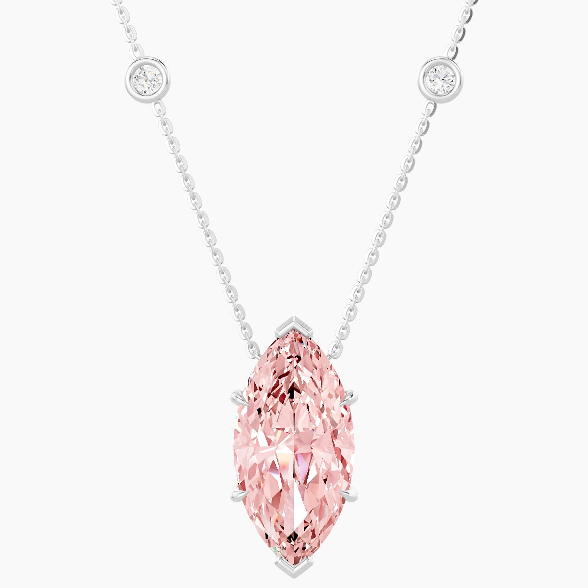 Solitaire with Sautoir | 18k White Gold 5 ct Pink Lab Diamond Marquise Pendant