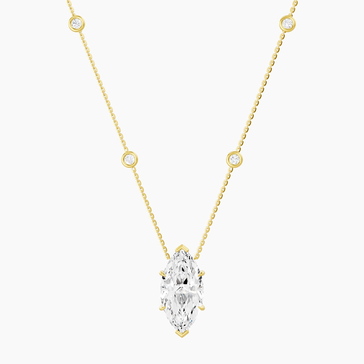 Solitaire with Sautoir | 18k Yellow Gold 5 ct White Lab Diamond Marquise Pendant