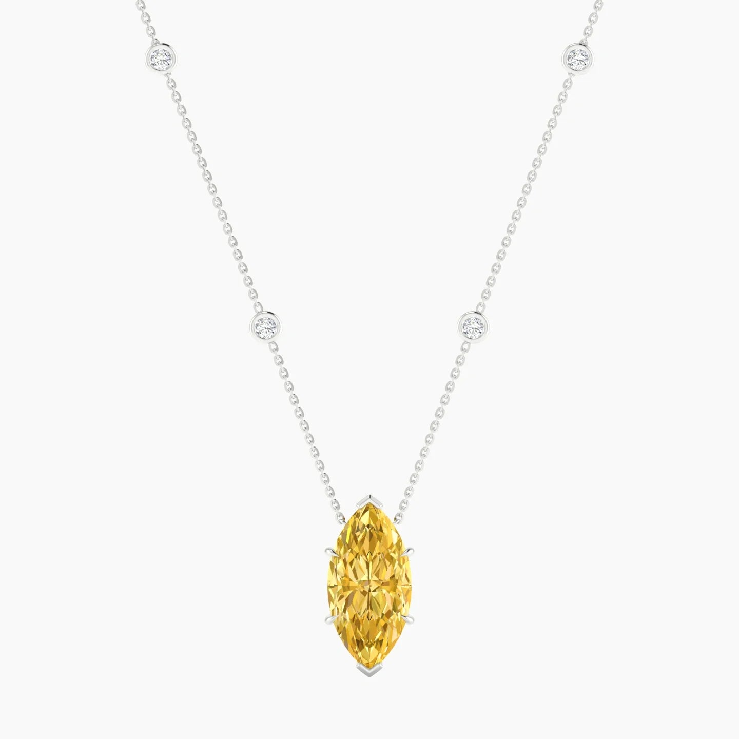Solitaire with Sautoir | 18k White Gold 5 ct Yellow Lab Diamond Marquise Cut Pendant