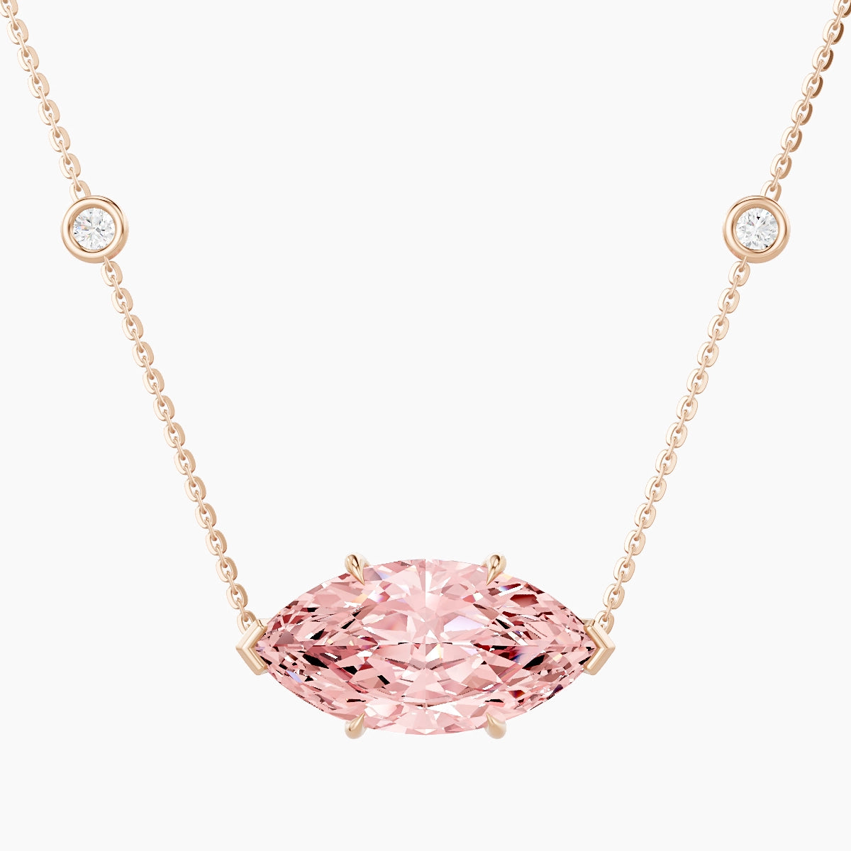 Solitaire with Sautoir | 18k Rose Gold 5 ct Pink Lab Diamond Marquise Pendant