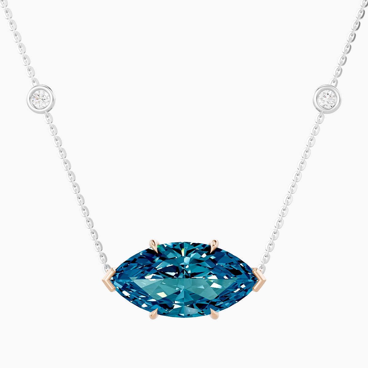 Solitaire with Sautoir | 18k White & Rose Gold 5 ct Blue Lab Diamond Marquise Pendant