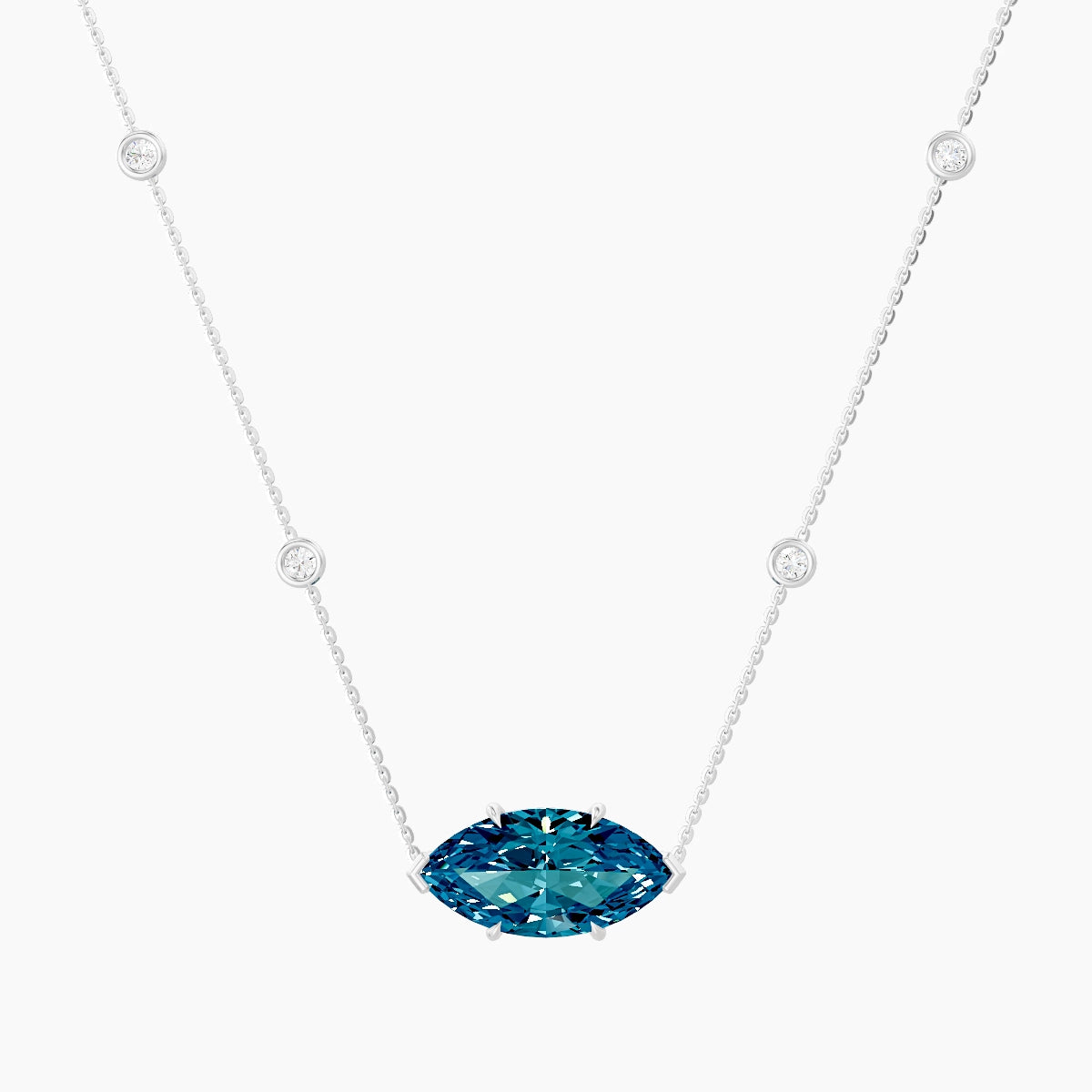 Solitaire with Sautoir | 18k White Gold 5 ct Blue Lab Diamond Marquise Pendant
