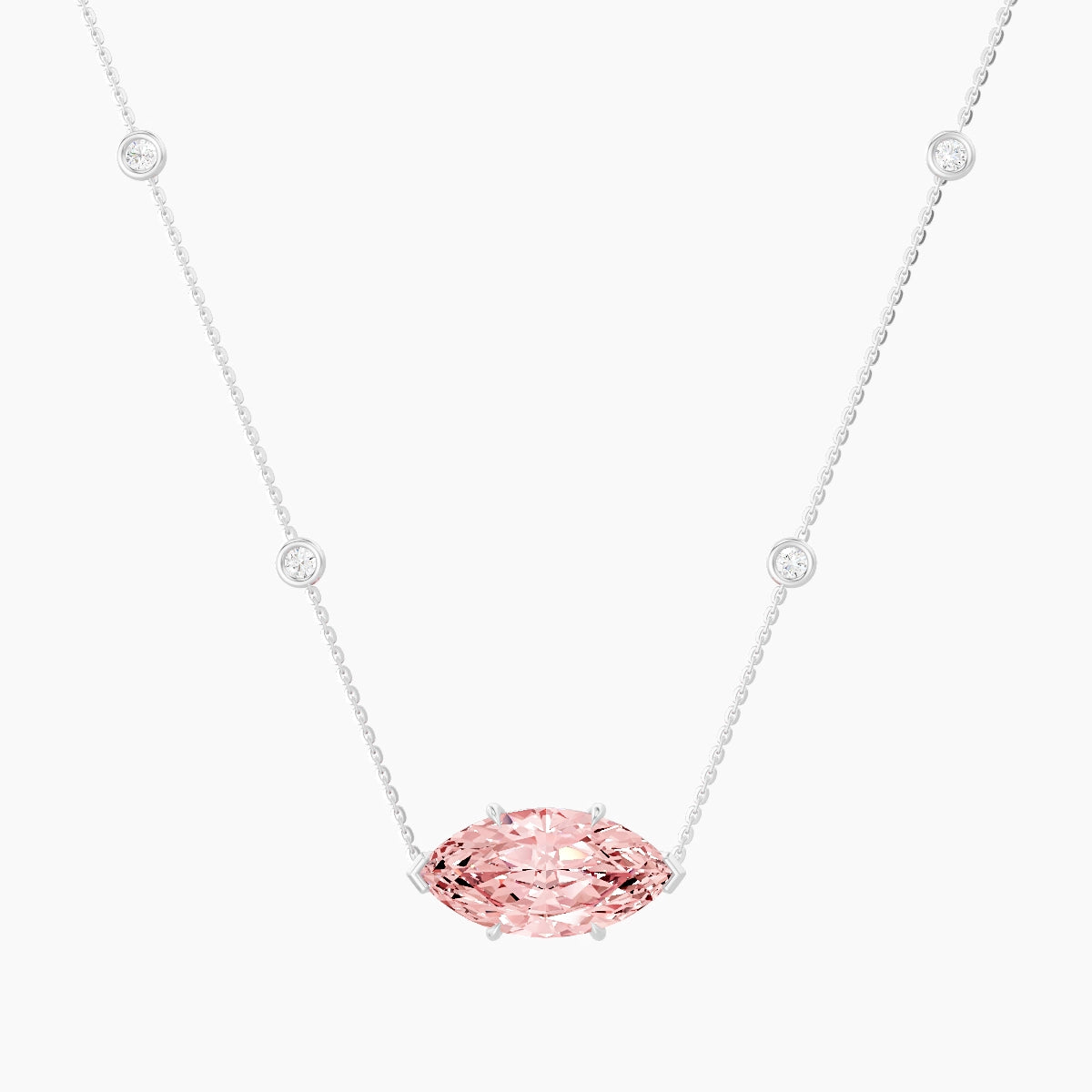 Solitaire with Sautoir | 18k White Gold 5 ct Pink Lab Diamond Marquise Pendant