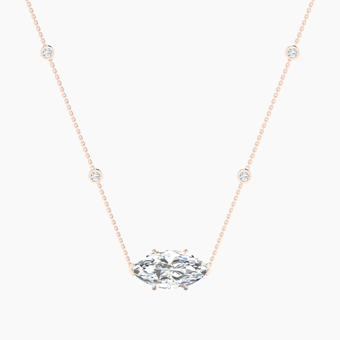 Solitaire with Sautoir | 18k Rose Gold 5 ct Lab Diamond Marquise Cut Pendant