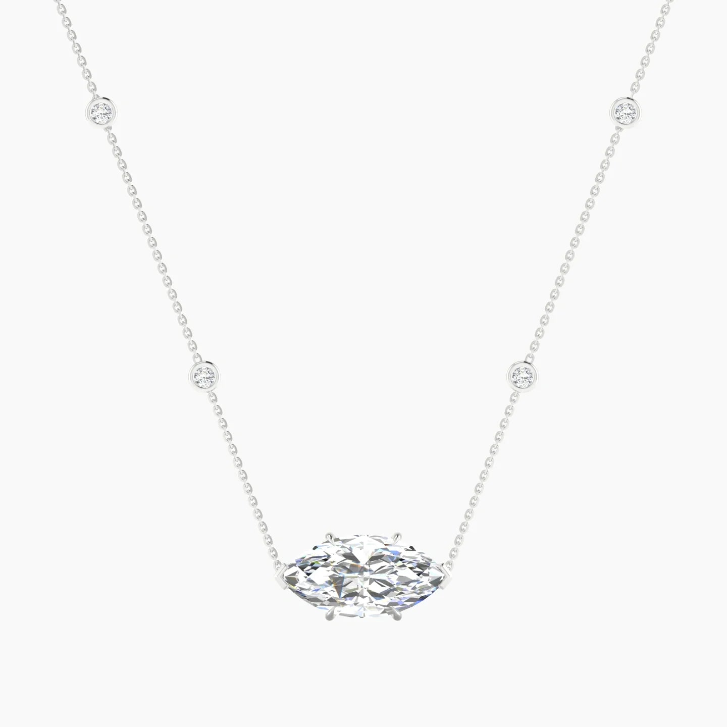 Solitaire with Sautoir | 18k White Gold 5 ct Lab Diamond Marquise Cut Pendant