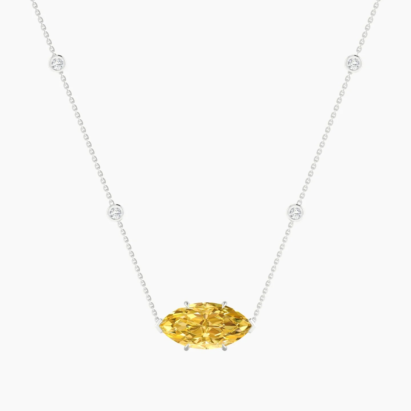 Solitaire with Sautoir | 18k White Gold 5 ct Yellow Lab Diamond Marquise Cut Pendant