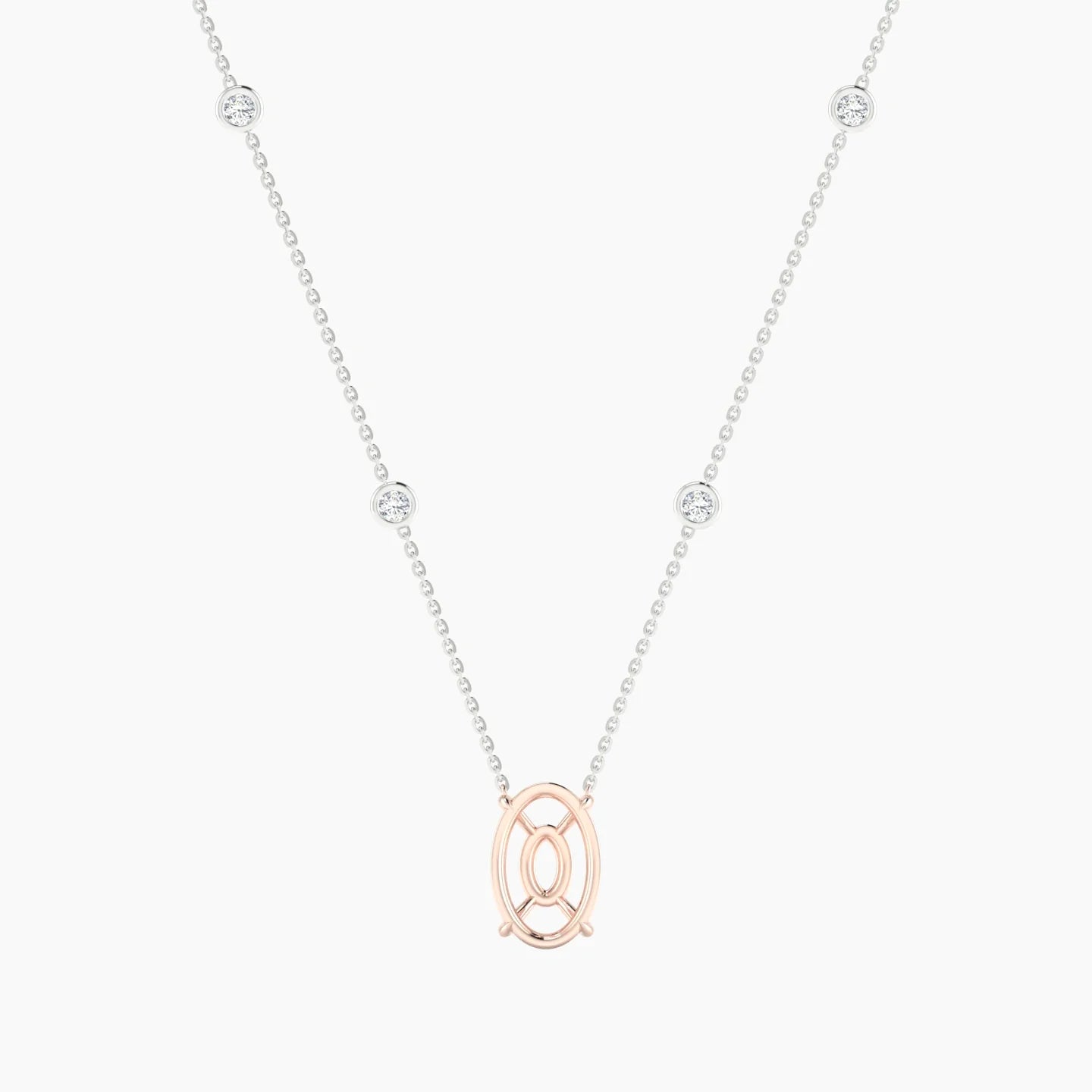 Solitaire with Sautoir | 18k White & Rose Gold 3-4.99 ct Oval Cut Pendant Setting