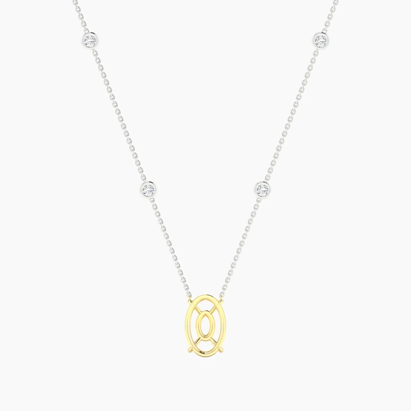Solitaire with Sautoir | 18k White & Yellow Gold 3-4.99 ct Oval Cut Pendant Setting