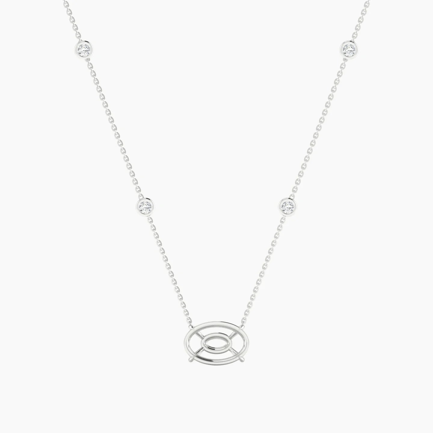 Solitaire with Sautoir | 18k White Gold 3-4.99 ct Oval Cut Pendant Setting