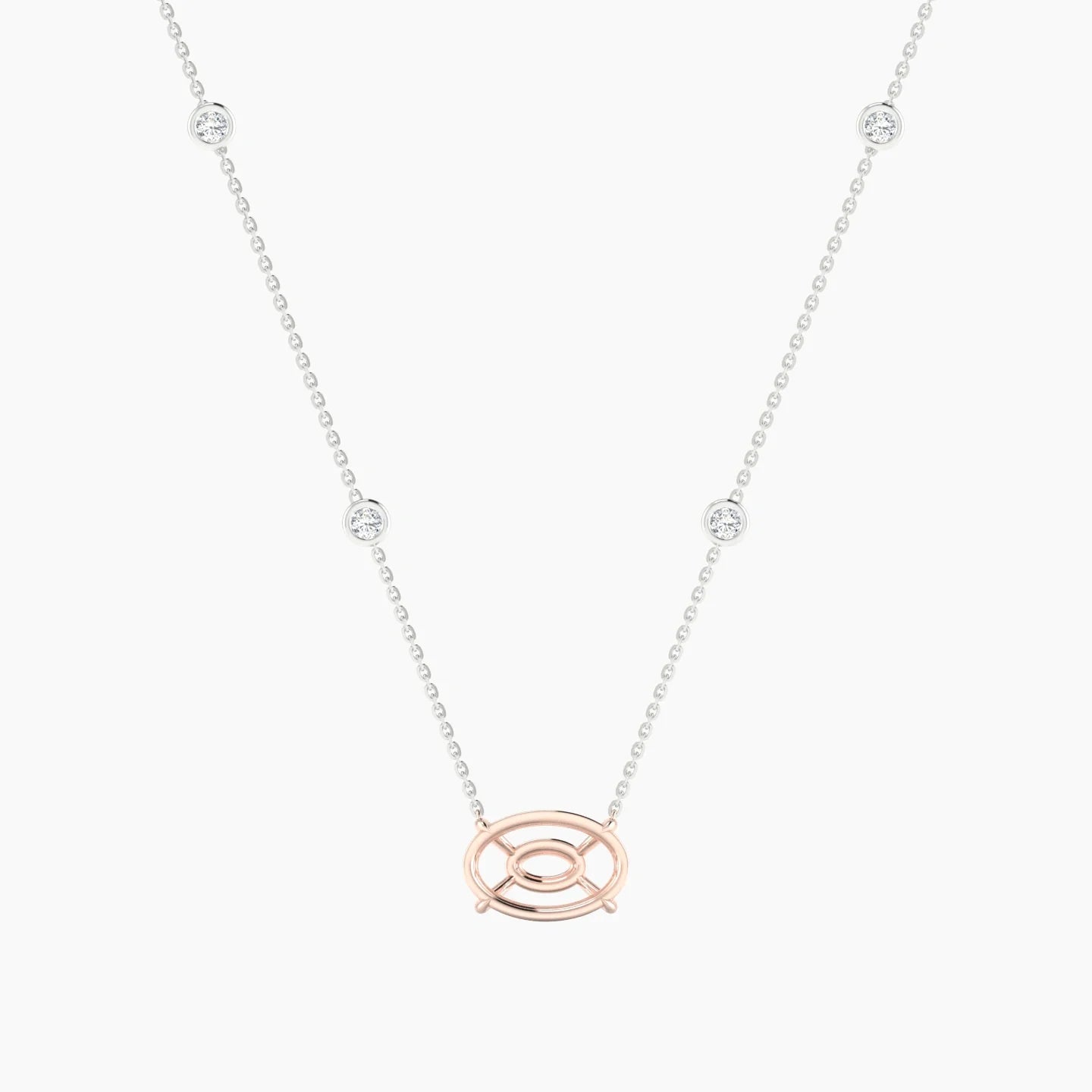 Solitaire with Sautoir | 18k White & Rose Gold 3-4.99 ct Oval Cut Pendant Setting