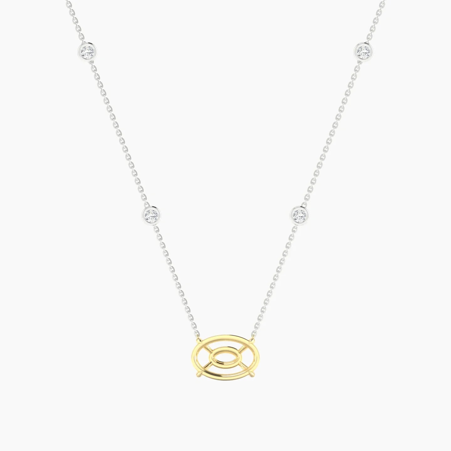 Solitaire with Sautoir | 18k White & Yellow Gold 3-4.99 ct Oval Cut Pendant Setting