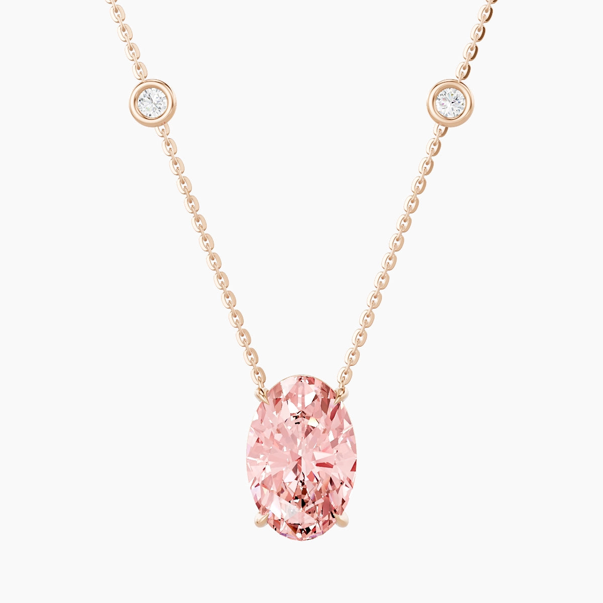 Solitaire with Sautoir | 18k Rose Gold 3 ct Pink Lab Diamond Oval Pendant
