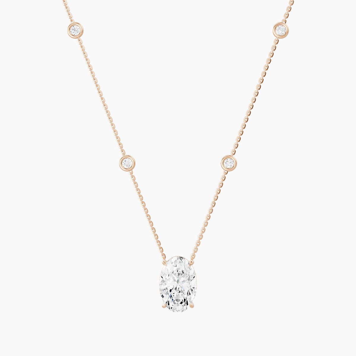 Solitaire with Sautoir | 18k Rose Gold 3 ct White Lab Diamond Oval Pendant