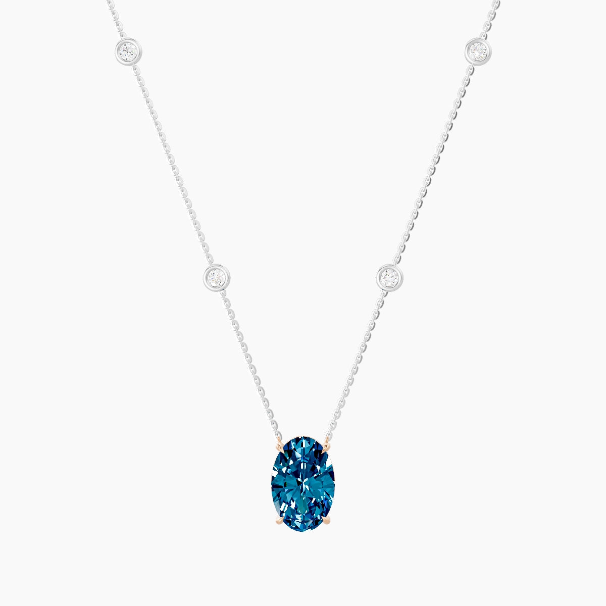 Solitaire with Sautoir | 18k White & Rose Gold 3 ct Blue Lab Diamond Oval Pendant