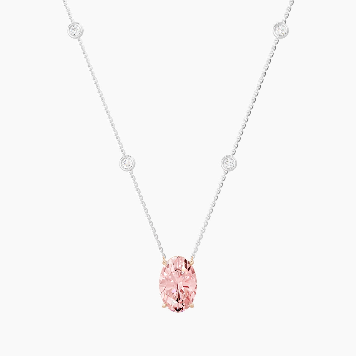 Solitaire with Sautoir | 18k White & Rose Gold 3 ct Pink Lab Diamond Oval Pendant