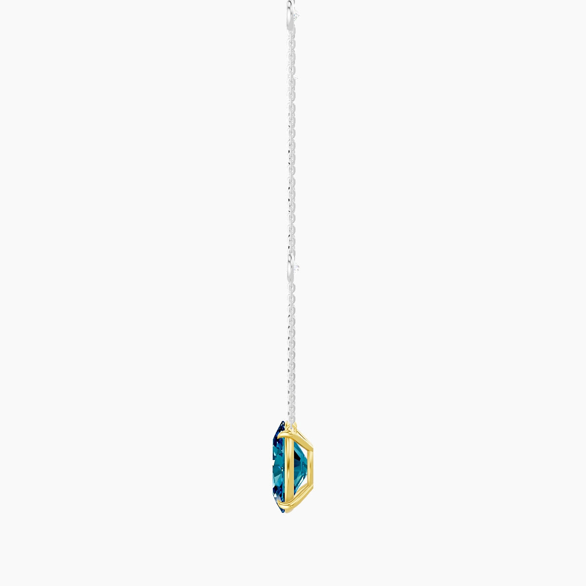 Solitaire with Sautoir | 18k White & Yellow Gold 3 ct Blue Lab Diamond Oval Pendant