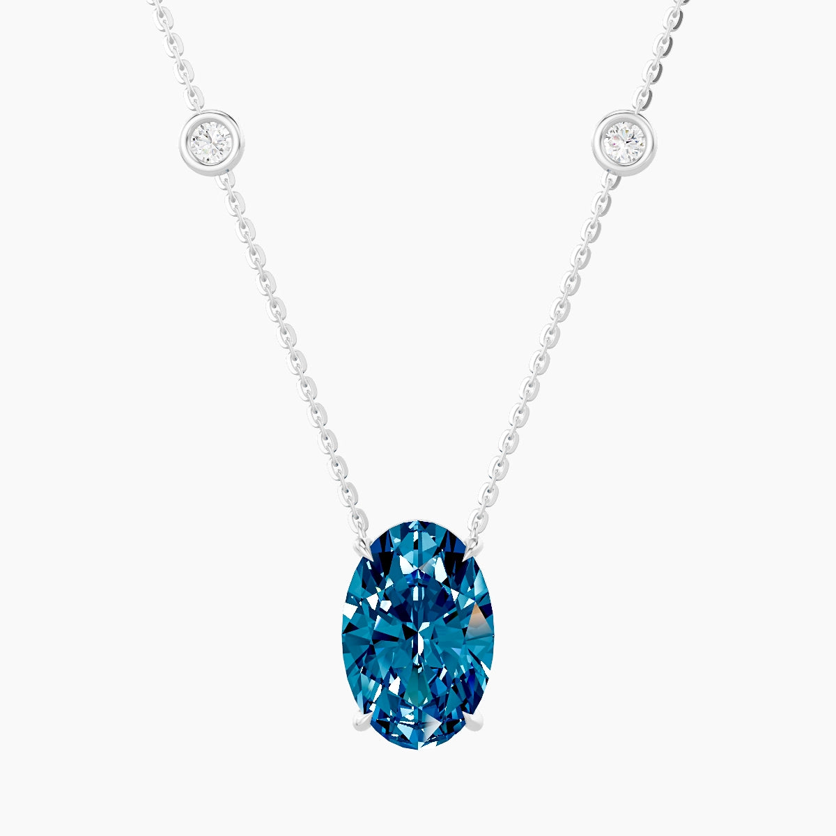 Solitaire with Sautoir | 18k White Gold 3 ct Blue Lab Diamond Oval Pendant