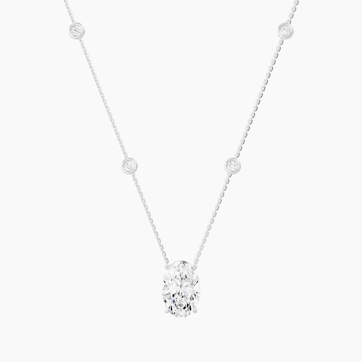 Solitaire with Sautoir | 18k White Gold 3 ct White Lab Diamond Oval Pendant