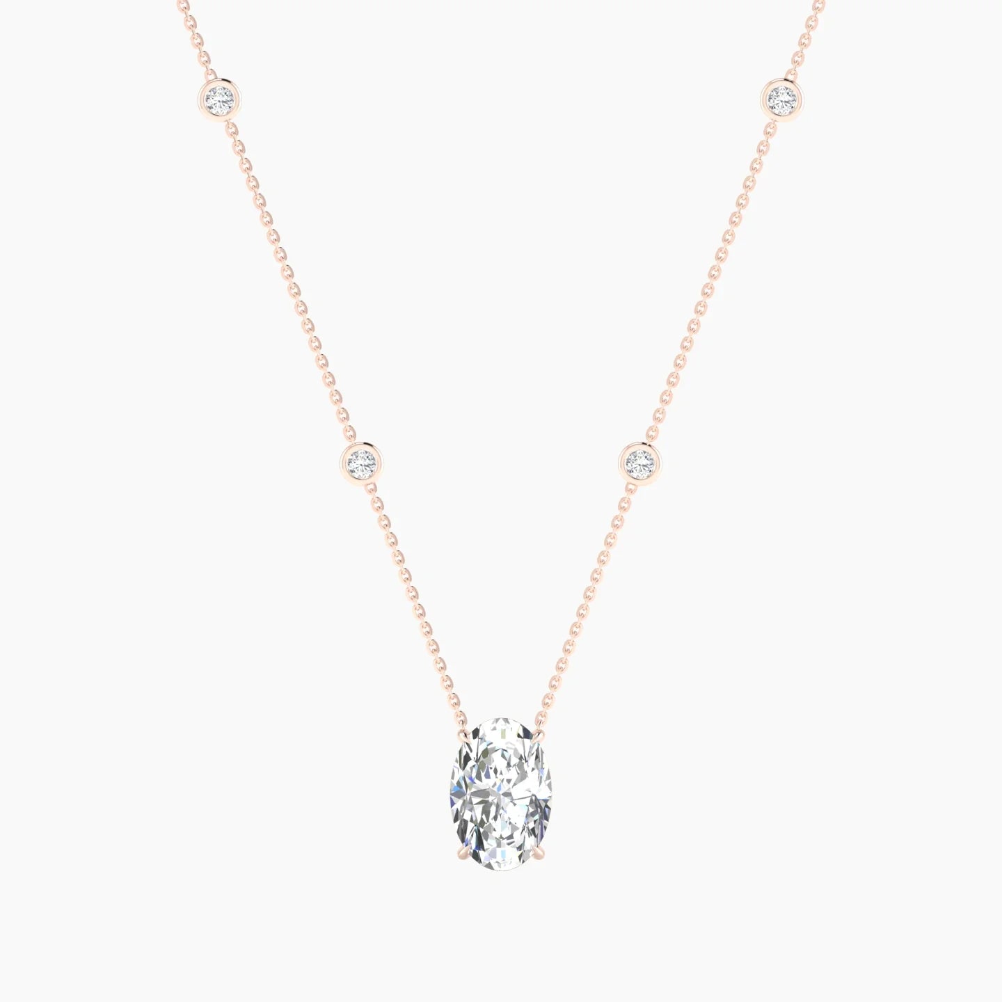 Solitaire with Sautoir | 18k Rose Gold 3 ct Lab Diamond Oval Cut Pendant