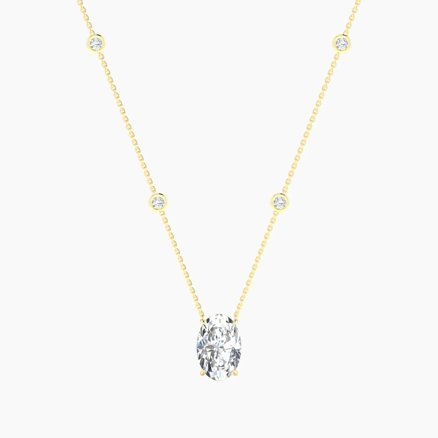 Solitaire with Sautoir | 18k Yellow Gold 3 ct Lab Diamond Oval Cut Pendant