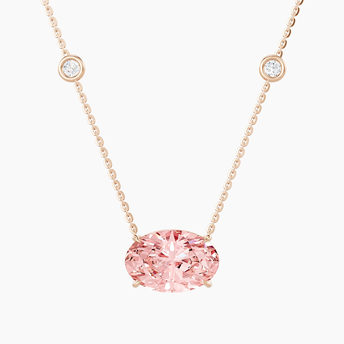 Solitaire with Sautoir | 18k Rose Gold 3 ct Pink Lab Diamond Oval Pendant