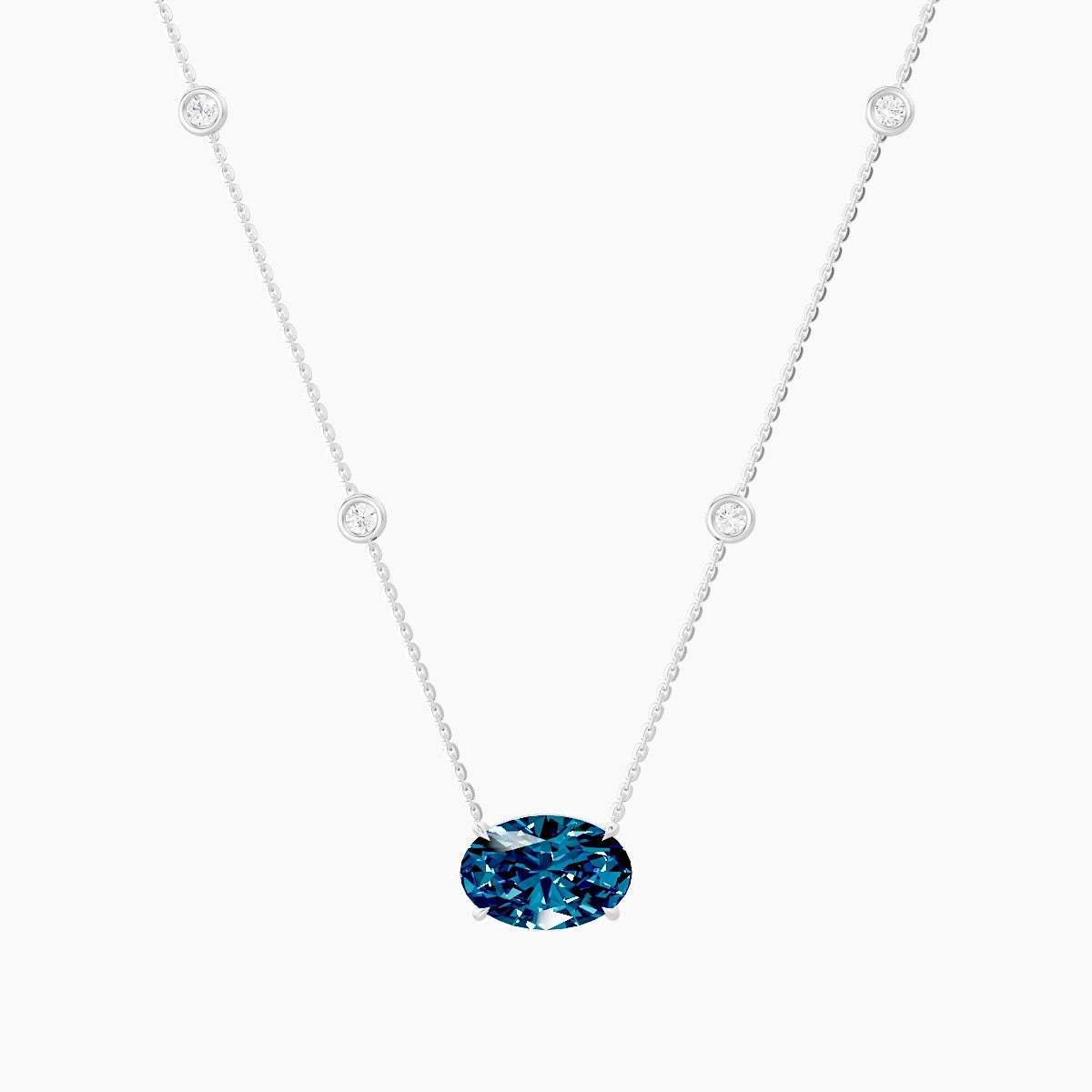 Solitaire with Sautoir | 18k White Gold 3 ct Blue Lab Diamond Oval Pendant
