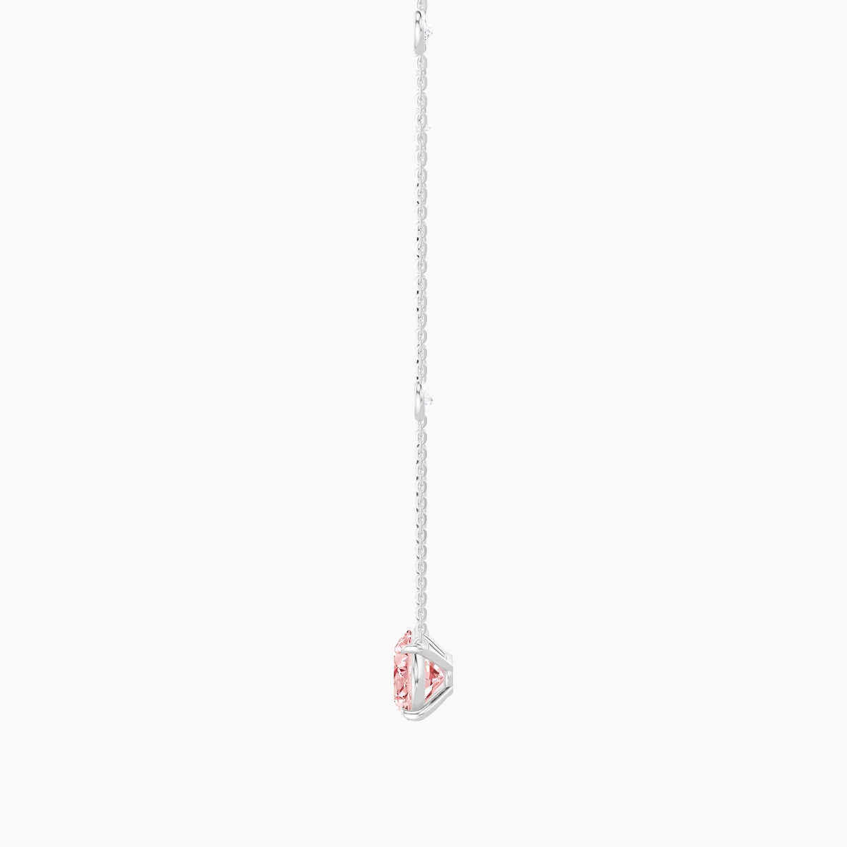 Solitaire with Sautoir | 18k White Gold 3 ct Pink Lab Diamond Oval Pendant