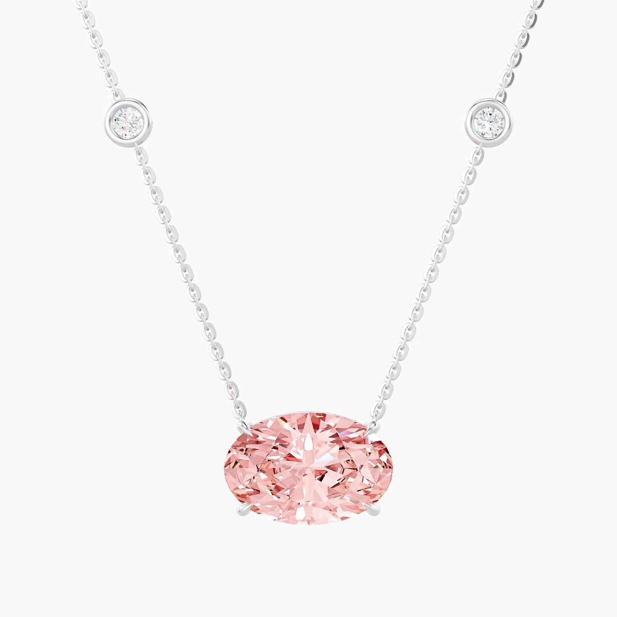 Solitaire with Sautoir | 18k White Gold 3 ct Pink Lab Diamond Oval Pendant